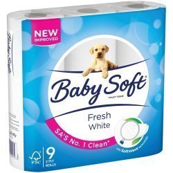Baby Soft White 2 Ply Toilet Paper 9 Pack