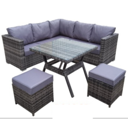 Stylish L-shaped Corner Sofa Set With Glass Top Coffee Table And Cushions