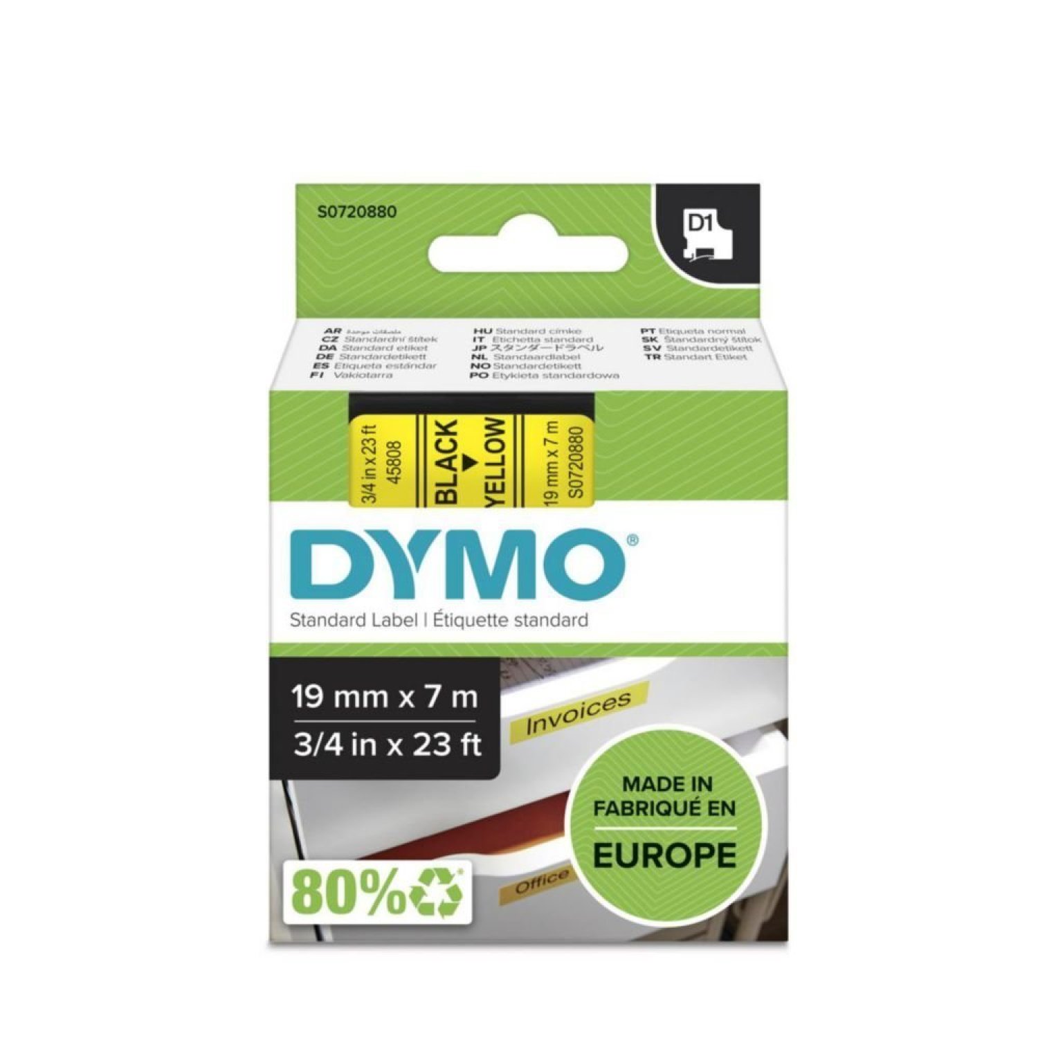 Dymo D1 Tape 19MM X 7M Black On Yellow - At A Discount