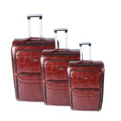 Iywa Professional Luggage Set Of 3 Leather Travel Suitcase Set - Maroon