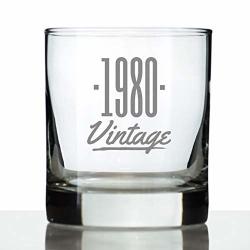 Vintage 1980 - Fun 40TH Birthday Whiskey Rocks Glass Gifts For Men & Women Turning 40 - Retro Whisky Drinking Tumbler