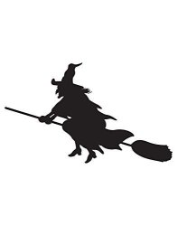 Halloween Accessory Witch Wall Decal Flying On Broom Sticker Black Color 393A