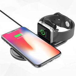 Ccdo Fast Wireless Charger Charger - Upgraded Ultra-thin 2IN1 Wireless Pad Station Compatible Iwatch Series 1 2 3 7.5W For Iphone XR XS X 8 8 Plus Samsung Galaxy S9