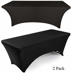 White Classic 6FT Rectangle Stretch Tablecloth - Tight Fitted Spandex Rectangular Table Cover For 6 Feet Folding Table Black 2 Pack