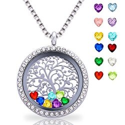 Floating Living Memory Locket Pendant Necklace Family Tree Of Life Necklace All Birthstone Charms Include Family Tree Cz Locket