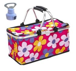 Portable Collapsable Picnic Basket Flowery And Bottle Opener