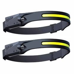 Multi-function LED Rechargeable Head Lamp & Keyring Torch - 2 Pack