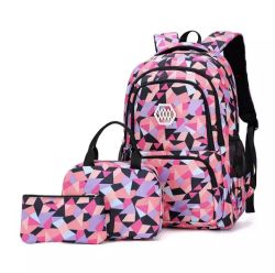 Backpacks 3 Piece Set Geometric Prints Children Waterproof Schoolbag