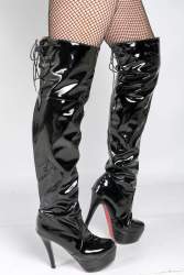 PVC Thigh High Boots Lace-Up Top UK 