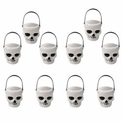 Ugthe Halloween Supplies 10PCS Halloween Scary Skull Candy Jar Pot Trick Or Treat Gift Handle Bag Holder - White