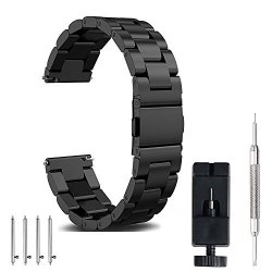 20MM Watch Band Amband Quick Release Premium Solid Stainless Steel Metal Business Replacement Bracelet Strap For Men's Watch Black