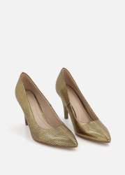 Pointy Textured Metallic Stiletto Court Shoes