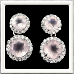 So Stunning Erv R10500 Aaa Natural Rose Quartz White Cz SOLID.925 Sterling Silver Stud Earrings