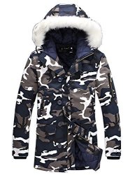 Dsdz Mens Winter Thick Warm Camouflage Parka Long Thermal Jackets And Coats With Fur Hood Blue Us XL Tag 4XL
