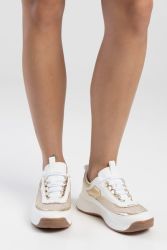 Sissy Boy : Bailey Gold And White Sneaker With Diamante Trim