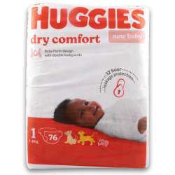 Huggies Dry Comfort New Baby Diapers Size 1 Value Pack - 76 Diapers