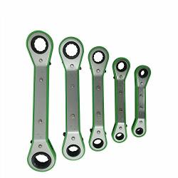 Macwork 5-PIECE Offset Ratcheting Spanners Double Ring Wrenches Sae Sizes Green Color Bordure