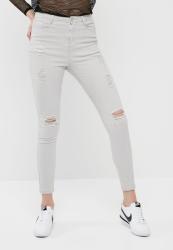 Missguided Sinner High Waisted Ripped Skinny Jeans - Grey