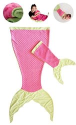 Poshpeanut Mermaid Blanket Softest Minky Comfy Cozy Blankie For Kids Ages 3-13 With Free Toy Doll Blanket Included Pink Green