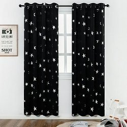 Buzio 2 Panels Star Print Blackout Curtains 2 Tiebacks Kids Room Game Room Room Darkening Grommet Window Curtains Naptime W52 X L84 Black R Home