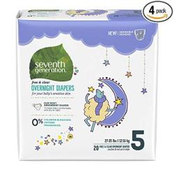 Seventh Generation Baby Free & Clear Overnight Diapers Stage 5 27-35LBS 80 Count Packaging May Vary