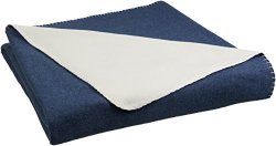 AmazonBasics Reversible Fleece Blanket - Throw Navy cream