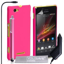 Yousave Accessories SE-HA01-Z599CP Hybrid Cover With Stylus Pen Car Charger For Sony Xperia M Hot Pink
