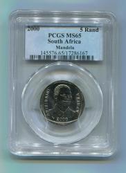 Ms65 Nelson Mandela Smiley Pcgs Graded Ms 65 Year 2000 R5 Coin - Free Worldwide Courier Shipping