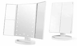 Makeup Vanity Mirror Magnifying With 21 LED Lights Cosmetic Standing Table Mirror 3X 2X Magnified Travel Foldaway Mirror 180 Degree Rotation White