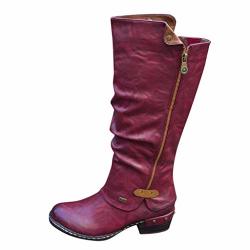 Women Cowboy Boots Ndgda Ladies Fashion Western Style Riding Boots Casual Knee Middle Tube Boots
