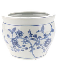 Gift Warehouse Porcelain Vine Flower Fish Bowl Large & White Blue