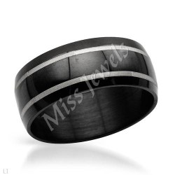 Men's Stainless Steel Two-tone Black Wedding Band- Size 13