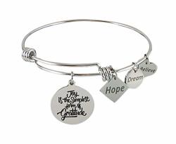 Dragonfly Spirit Designs Expandable Bangle Bracelet Joy Is The Simplest Form Of Gratitude Stainless Steel Hope Dream Believe
