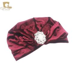 Velvet Flapper Stone Jeweled Stretch Full Turban - Wine Red Size Fits All