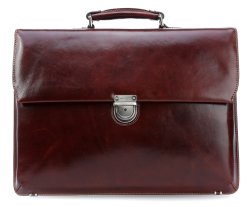 Jekyll & Hide Oxford 17" Briefcase With Laptop Compartment Shiny Cowhide Tobacco