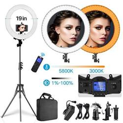 PIXEL LED Ring Light With Rmote Control 19 Inch Bi-color Dimmable Ring Light With Stand Carrying Bag For Camera Smartphone Youtube Makeup Self-portrait Shooting