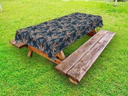 Lunarable Ethnic Outdoor Tablecloth Asian Leaf Pattern With Mandala Effects Lotus Flower Eastern Artwork Decorative Washable Picnic Table Cloth 58 X 104 Inches Petrol Blue Umber Cream
