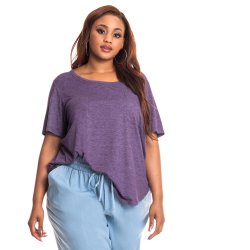 Donnay Plus Size Basic Slouchy Tee With Pocket - Purple