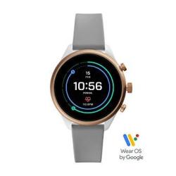Fossil Women's Gen 4 Sport Heart Rate Metal And Silicone Touchscreen Smartwatch Color: Rose Gold Grey FTW6025