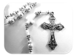 Baptism Christening White Faux Glass Pearl Rosry With White Crosses - Limited Edition