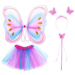 ESHOO Kid Girl Butterfly Wing Wand Headband Fairy Xmas Party Costume 3Pcs//Set
