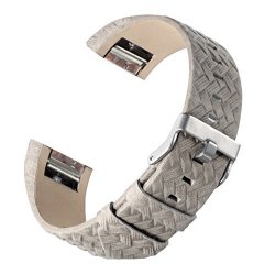 Bayite Leather Replacement Bands For Fitbit Charge 2 Braided Grey