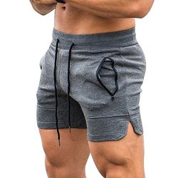 Everworth Men's Solid Gym Workout Shorts Bodybuilding Running Fitted Training Jogging Short Pants With Zipper Pocket Grey XXL