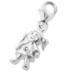 B115 - C10022 - 925 Sterling Silver Girl Charm Dangle - Clear Stone