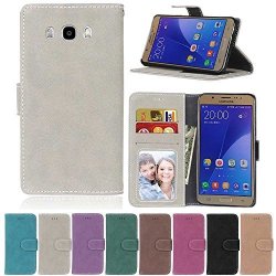 Galaxy J7 2016 Case Xyx Gray Scrub Series Pu Leather Flip Folio Kickstand Wallet Case With Card Slots For Samsung Galaxy J7 2016