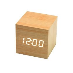 ZEYI Cube Alarm Clock Portable Travel Clock Wooden Design Desk Clock Display Temperature Date Year 3 Alarm Settings Best For