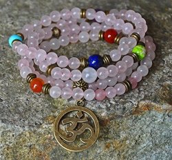 spiritual mala, Love Rose Quartz Mala beads Reiki necklace Yoga Om necklace,gemstone chakra necklace,stack bracelet,mantra necklace Buddhist mala Meditation bracelet 