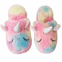 Women Slippers Unicorn Cute House Slippers Ladies Pink Winter Girls Slippers Big Kid 10 12 Years Rainbow R830 00 Clothing Accessories