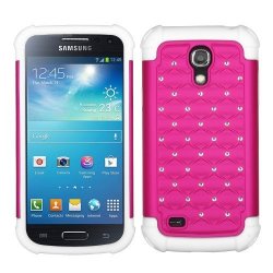 Samsung Galaxy S4 MINI Pink White Diamond Bling Hybrid Cover Hard Gel Case From Accessory Arena