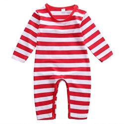 Baby Boys Girls Christmas Long Sleeve Red White Striped Snowman Romper 100 12-18M Red